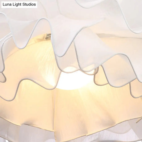 Nordic Style Fabric Wavy Pendant Light - 1 Head Black/White Ceiling Fixture For Bedroom