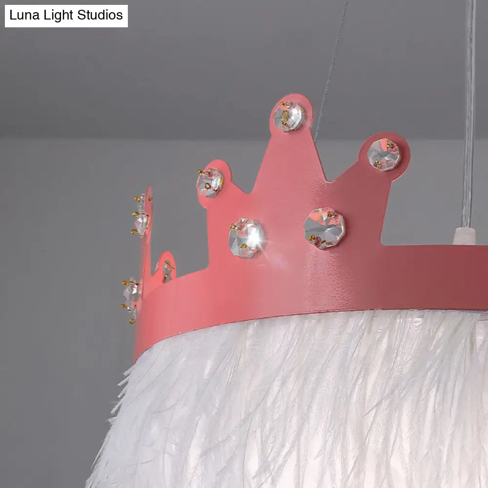 Nordic Style Feather Chandelier: Crown Shaped 2-Light Kit For Girls’ Room