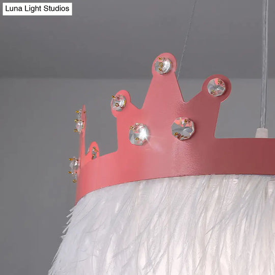 Nordic Style Feather Chandelier: Crown Shaped 2-Light Kit For Girls’ Room