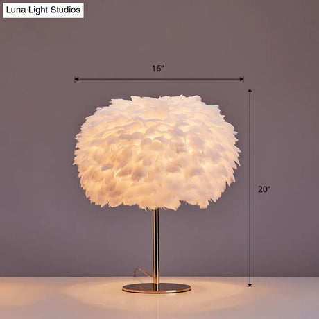 Nordic Style Feather Table Lamp - Spherical Accent Nightstand Light For Living Room
