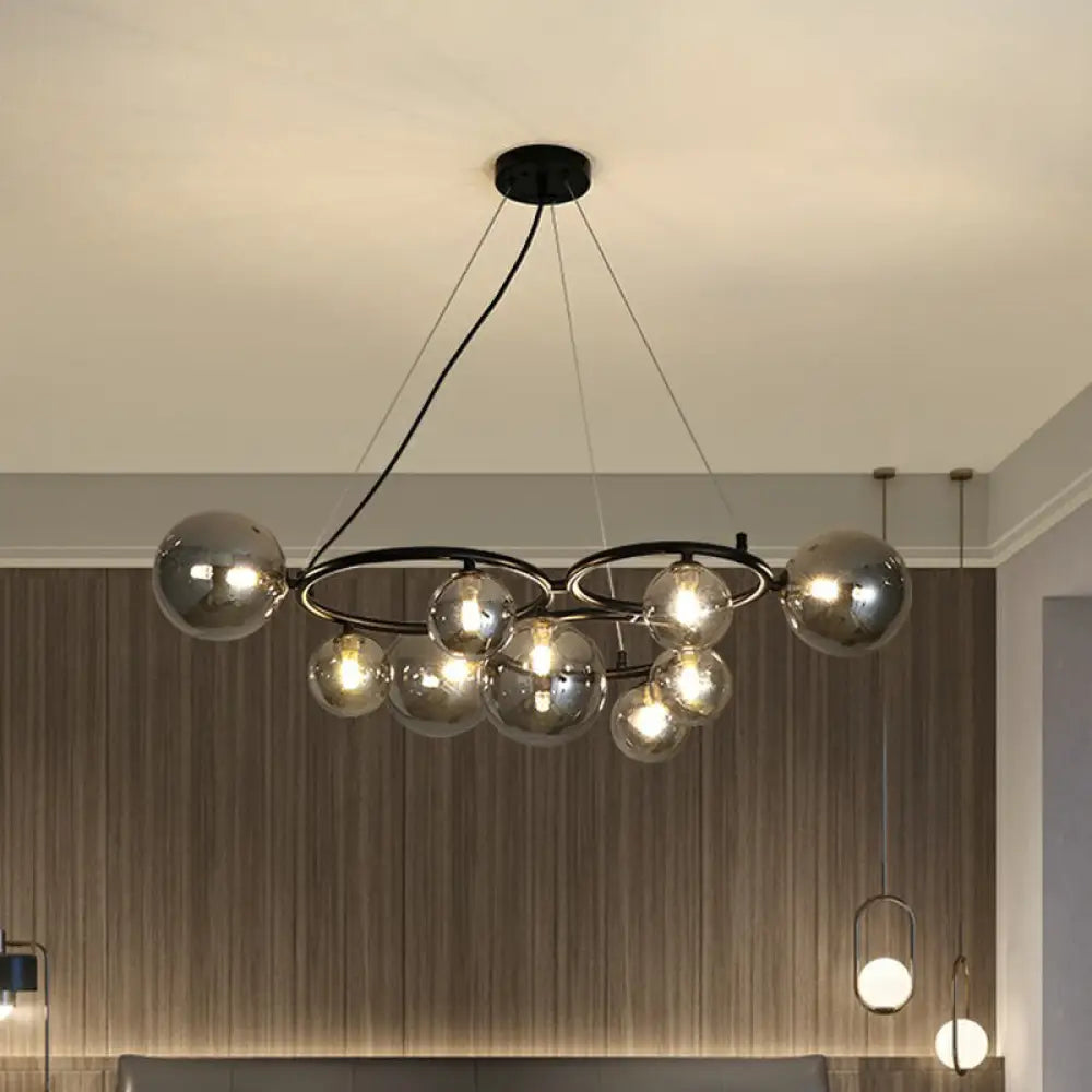 Nordic Style Glass Circles Chandelier: Sleek Suspended Lighting Fixture For Bedrooms 12 / Black