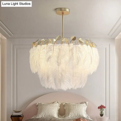 Nordic Style Gold Feather Nursery Pendant Chandelier Light Fixture