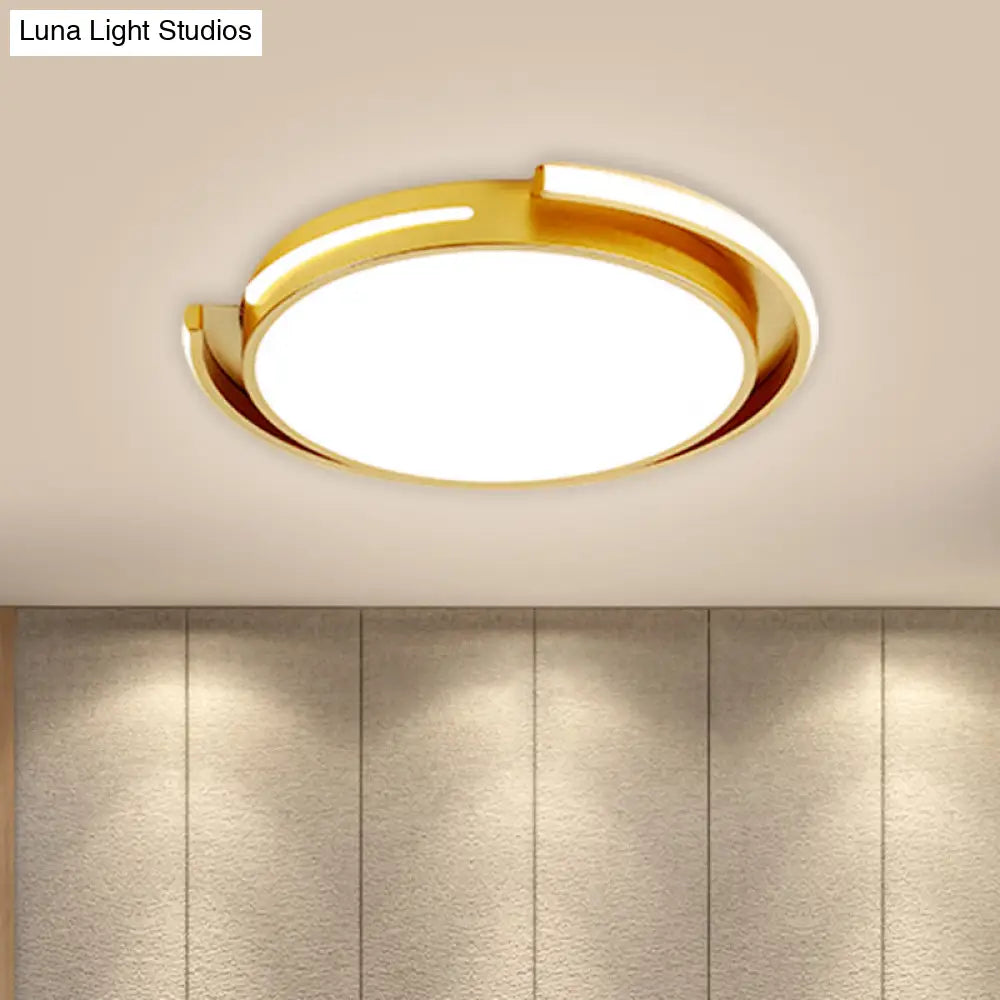 Nordic Style Gold Round Flush Mount Led Ceiling Lamp For Bedroom - Warm/White Light / White