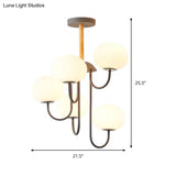 Nordic Style Gray/Green Chandelier Light Fixture With Dome White Glass Shade - 3/5 Lights Living