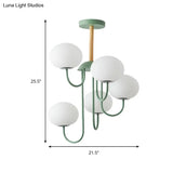Nordic Style Gray/Green Chandelier Light Fixture With Dome White Glass Shade - 3/5 Lights Living