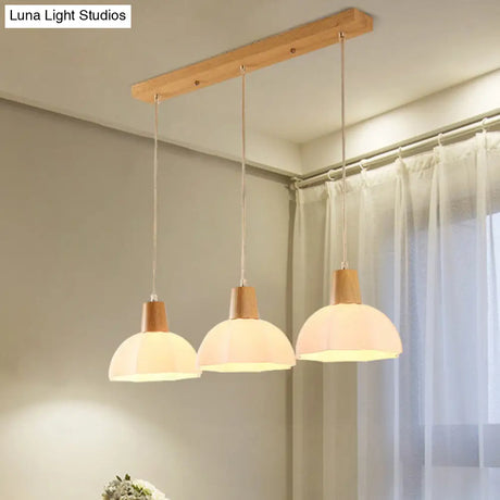 Nordic Style Half-Sphere Ceiling Lamp - White Glass 3 Bulb Suspension Light Fixture For Dining Room