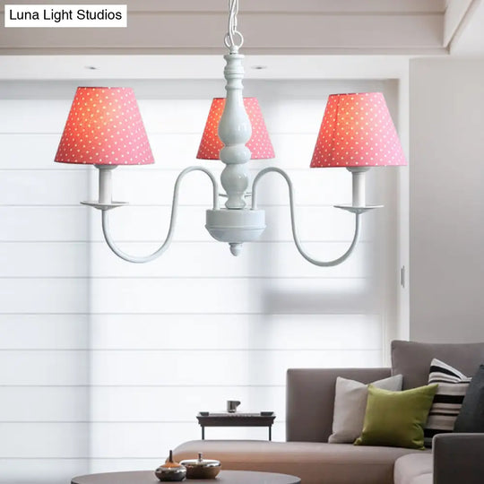 Nordic Style Kids Bedroom Chandelier - Bucket Shade Fabric Metal 3 Lights