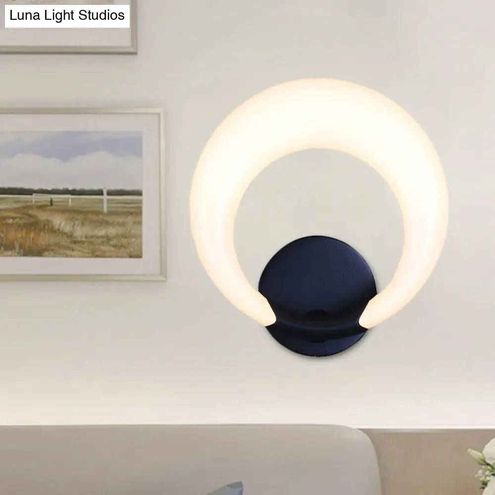 Nordic Style Led Bedside Wall Sconce - White/Black Crescent Moon Acrylic Shade