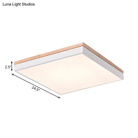 Nordic Style Led Ceiling Lamp – White Acrylic & Wood Square Design 16’/19.5’ Width