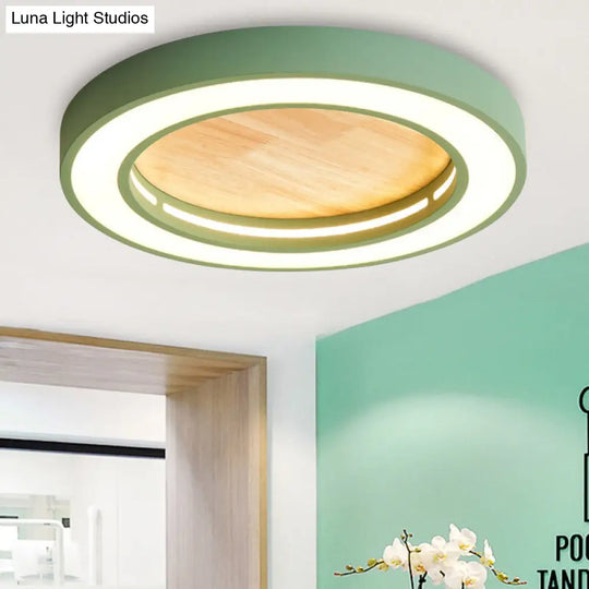 Nordic Style Led Ceiling Light For Boys Bedroom - Acrylic Wood Flushmount Fixture Green / Warm