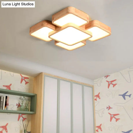 Nordic Style Led Flush Ceiling Light With Square Wood Finish - Perfect For Bedrooms