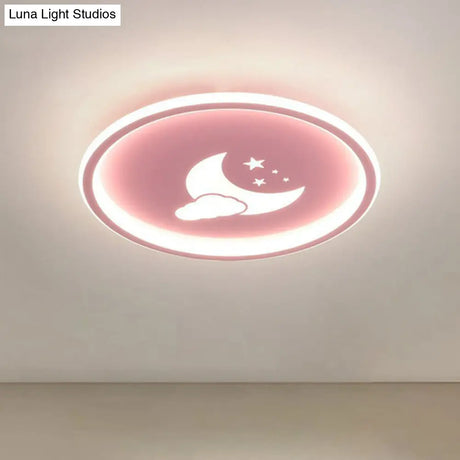 Nordic Style Led Flush Mount Ceiling Light With Star And Moon Pattern - Metallic Ring Shaped Pink /
