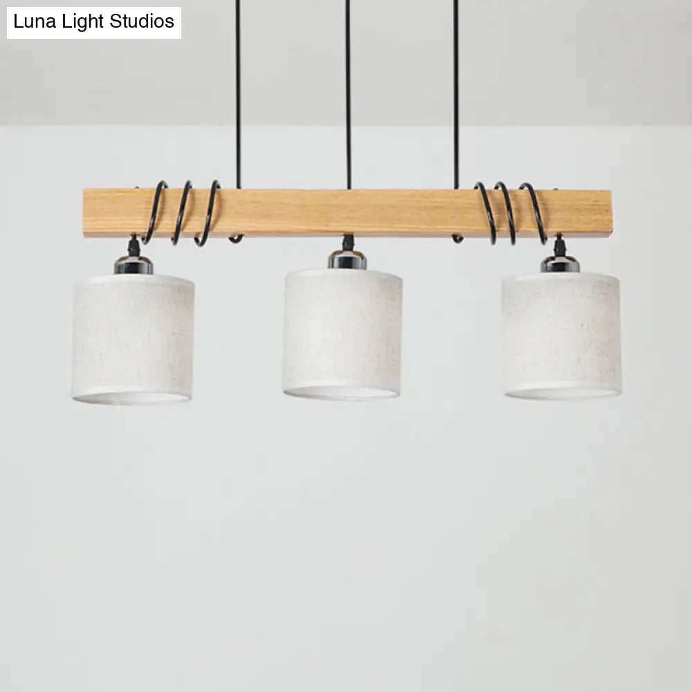Nordic Style Led Hanging Light: Cylindrical Dining & Island Ceiling Light In Wood Fabric