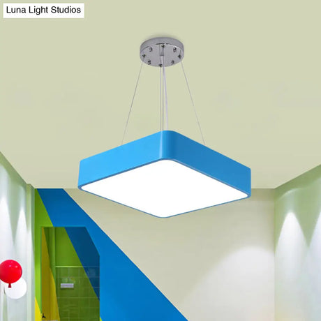 Nordic Style Led Kindergarten Chandelier: Square Acrylic Pendant Light In Yellow/Red/Blue