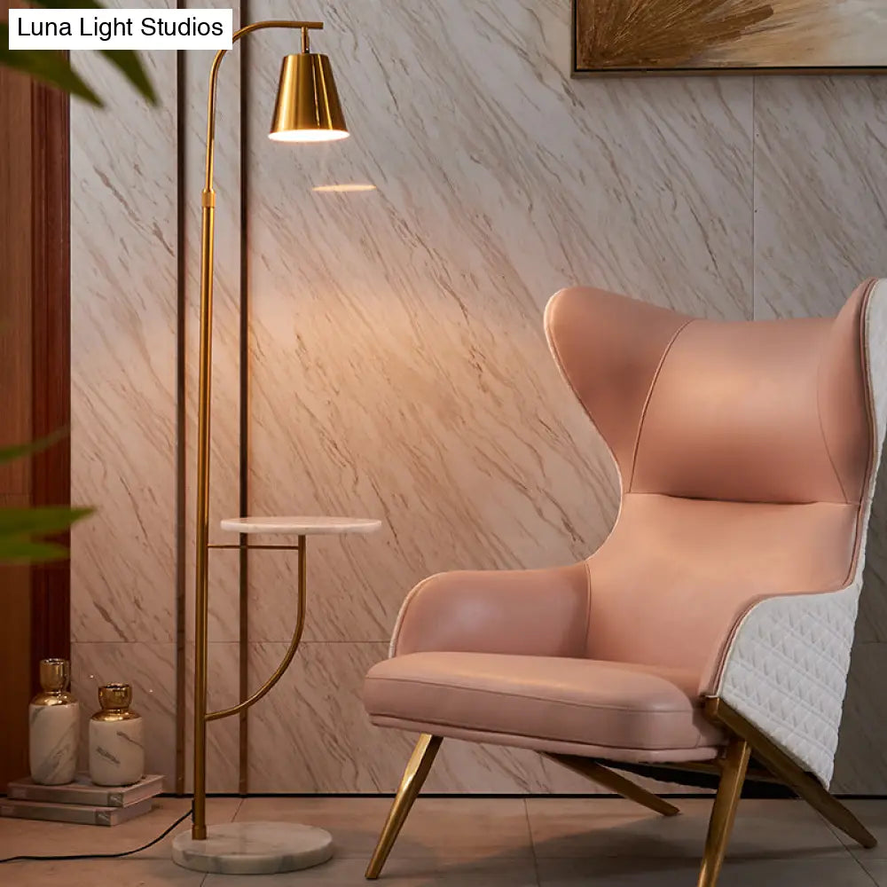 Nordic-Style Metal Bell Floor Lamp With Marble Base - Ideal For Living Room Lighting