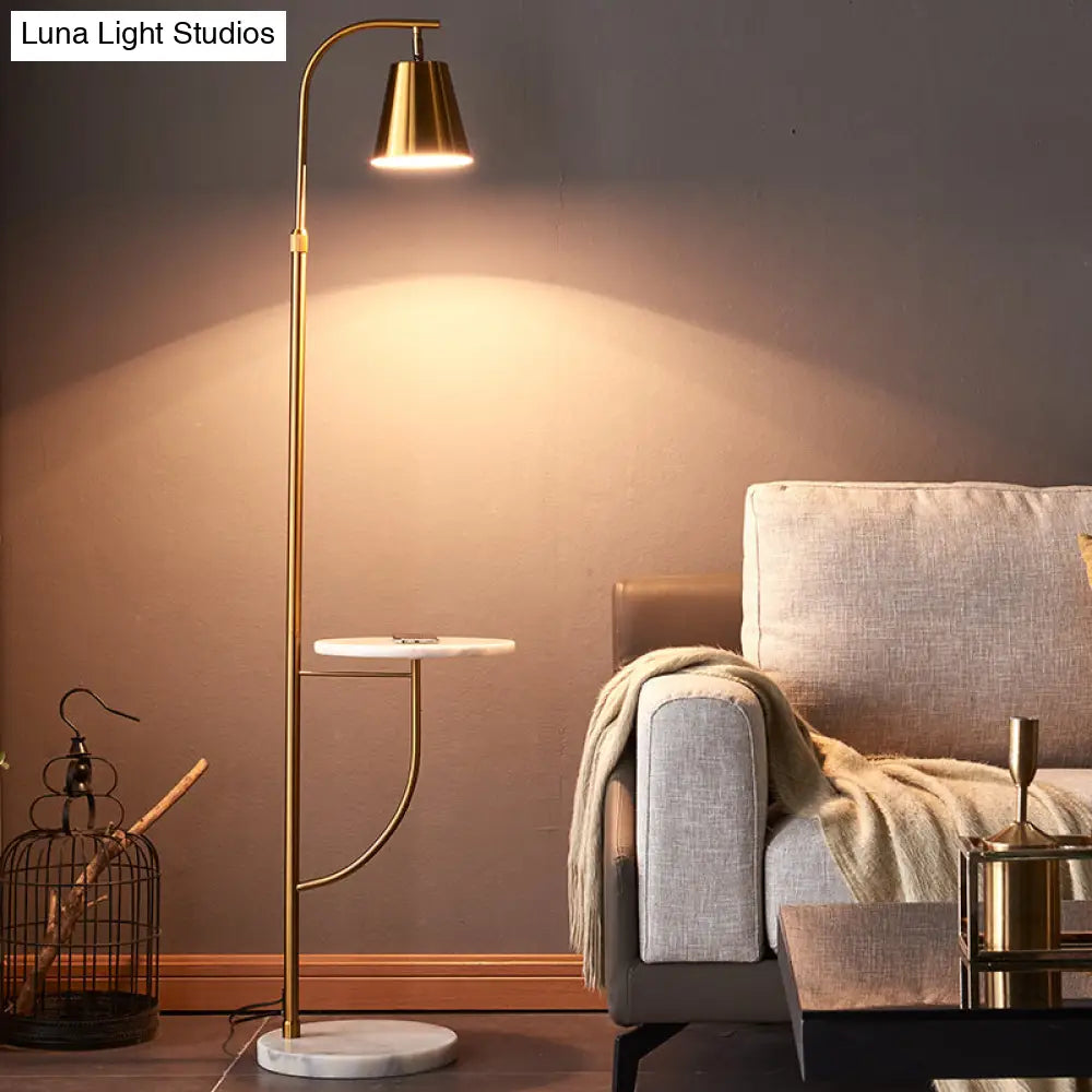 Nordic-Style Metal Bell Floor Lamp With Marble Base - Ideal For Living Room Lighting