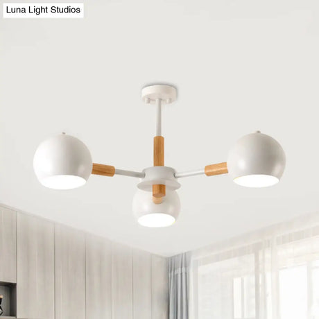 Nordic Style Metal Pendant Chandelier With Spherical Shade - Ideal For Kids Bedroom 3-Light