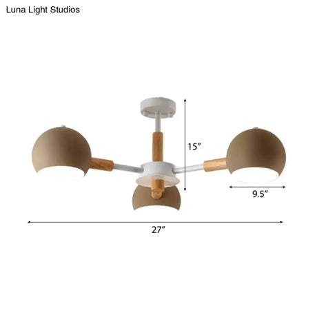 Nordic Style Metal Pendant Chandelier With Spherical Shade - Ideal For Kids Bedroom 3-Light