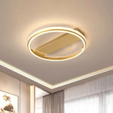 Nordic Style Metal Ringed Led Flush Ceiling Light - Gold/Coffee Finish 16.5’/20.5’ Width Gold /