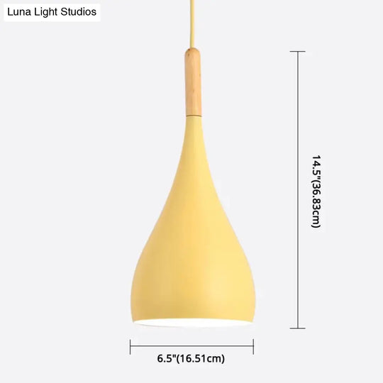 Nordic Style Metal Teardrop Hanging Light With Wooden Top - 1 Pendant Lamp For Restaurants