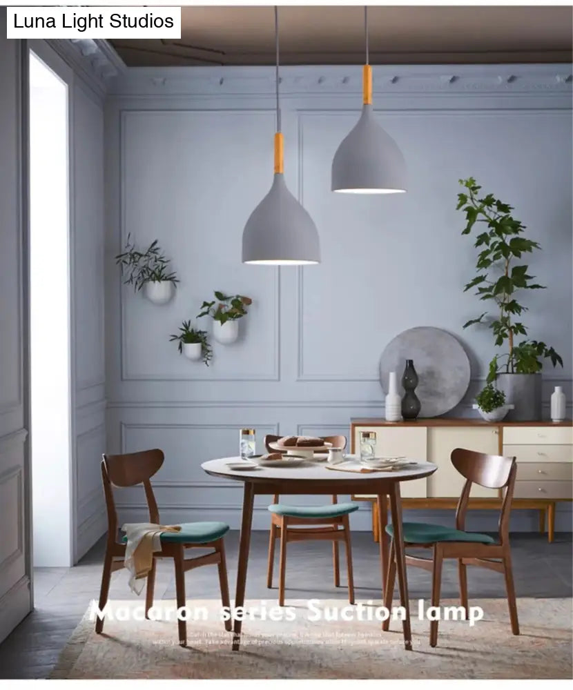 Nordic Style Metal Teardrop Hanging Light With Wooden Top - 1 Pendant Lamp For Restaurants