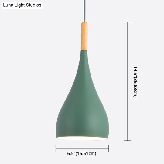 Nordic Style Metal Teardrop Hanging Light With Wooden Top - 1 Pendant Lamp For Restaurants