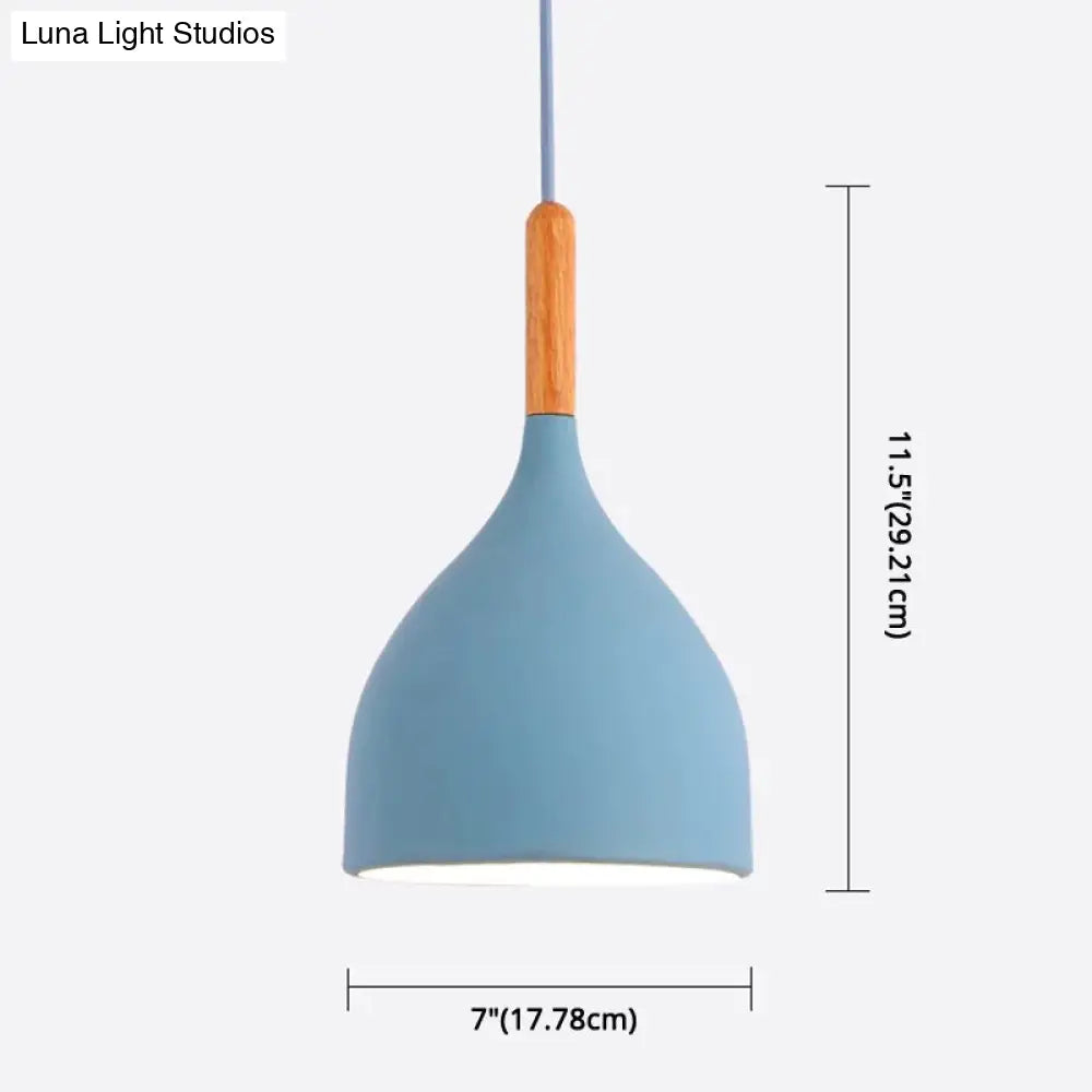 Nordic Style Metal Teardrop Hanging Light - 1 Ceiling Pendant Lamp With Wooden Top