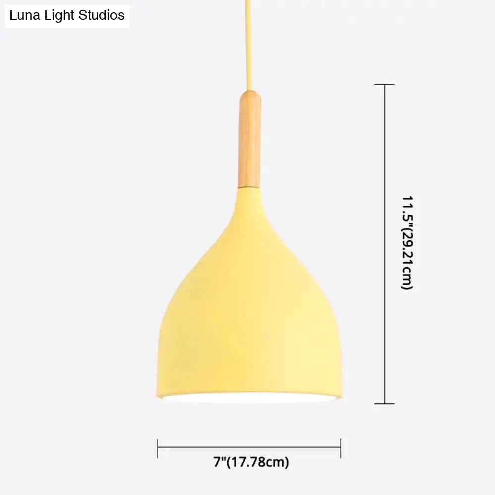 Nordic Style Metal Teardrop Hanging Light With Wooden Top - 1 Pendant Lamp For Restaurants