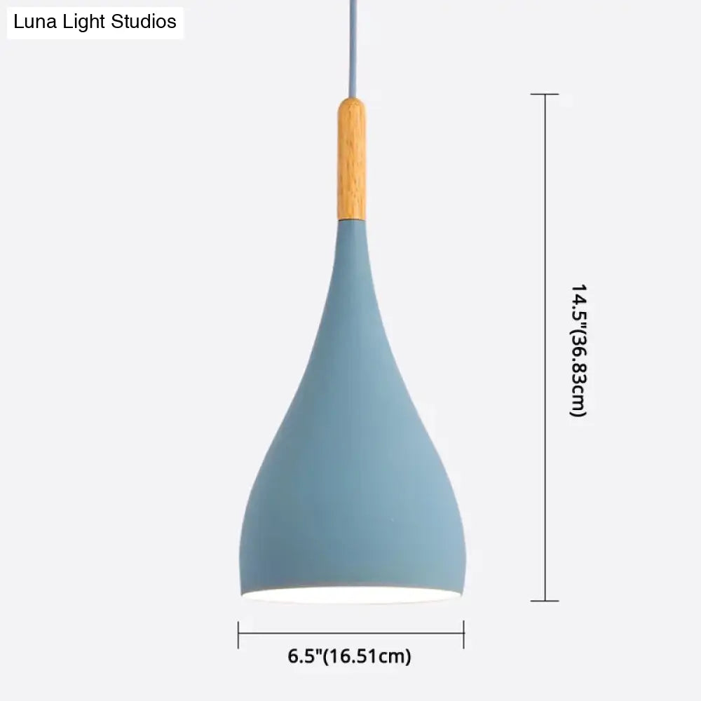 Nordic Style Metal Teardrop Hanging Light With Wooden Top - 1 Pendant Lamp For Restaurants