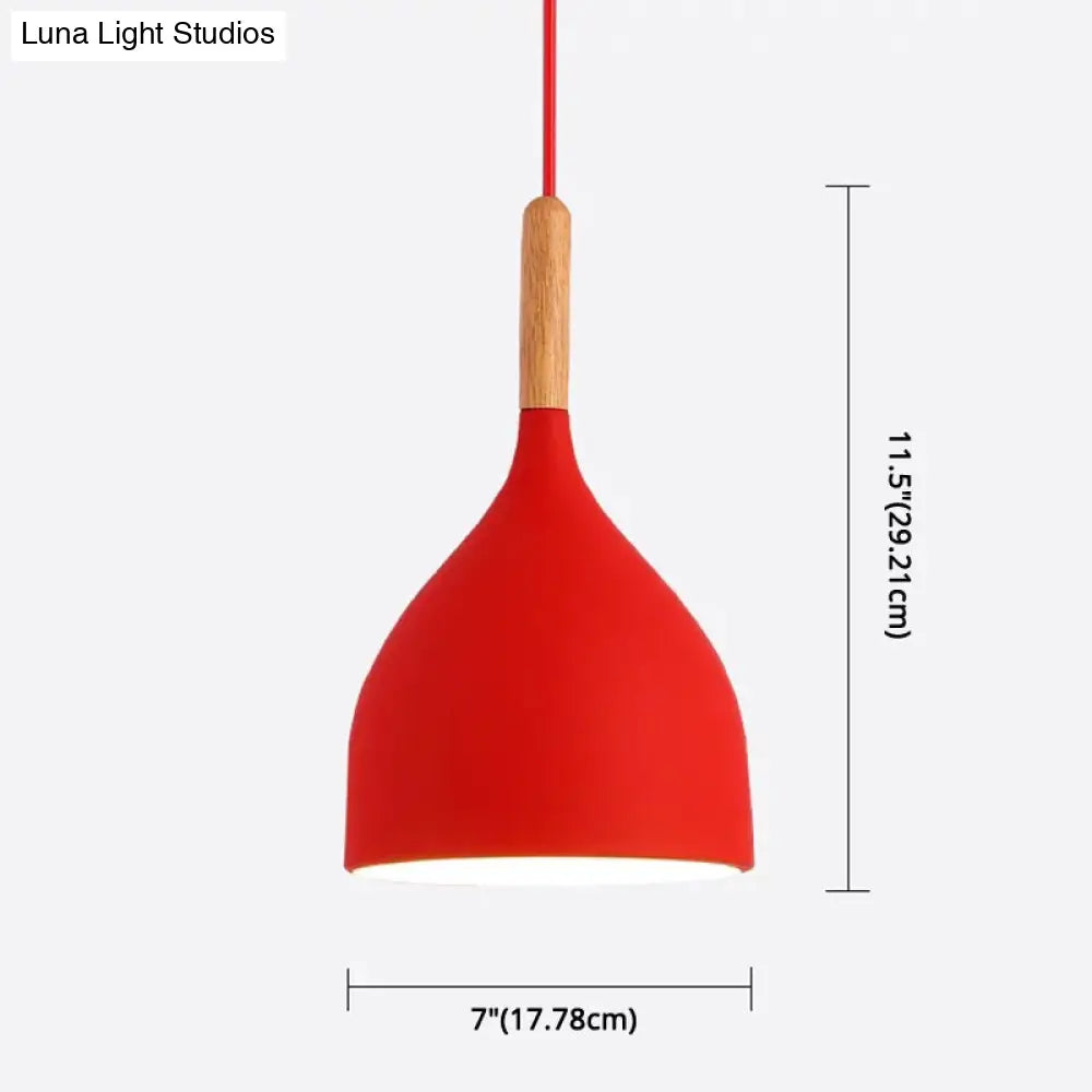 Nordic Style Metal Teardrop Hanging Light With Wooden Top - 1 Pendant Lamp For Restaurants