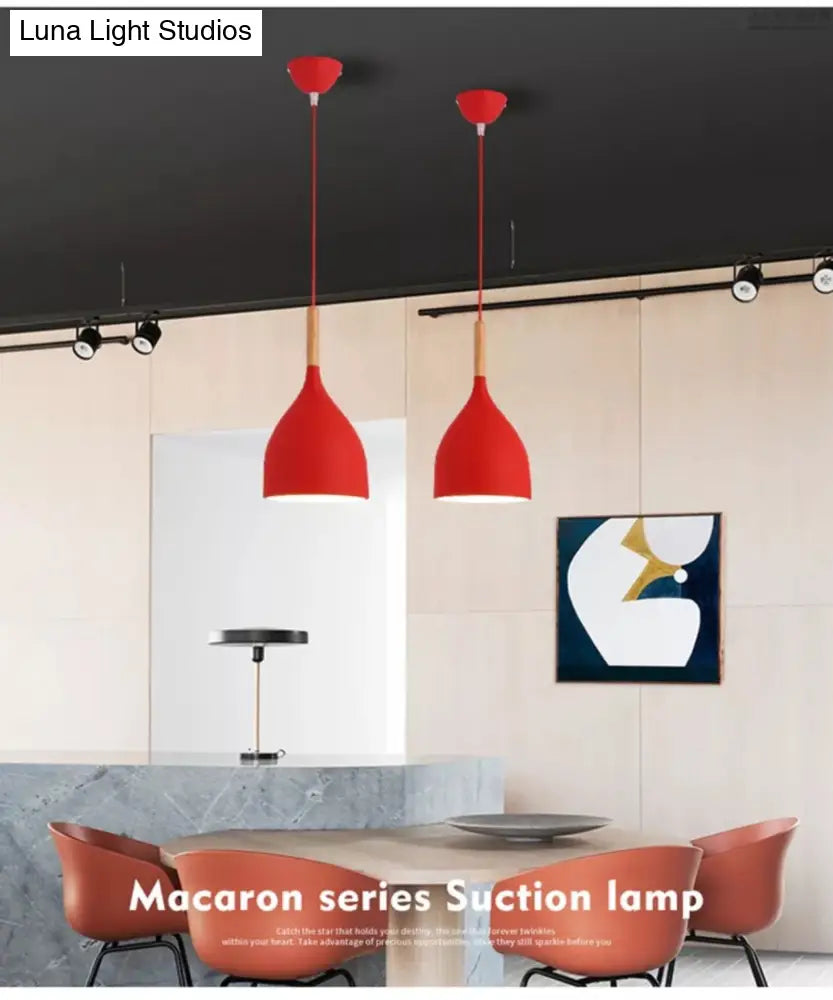 Nordic Style Metal Teardrop Hanging Light With Wooden Top - 1 Pendant Lamp For Restaurants