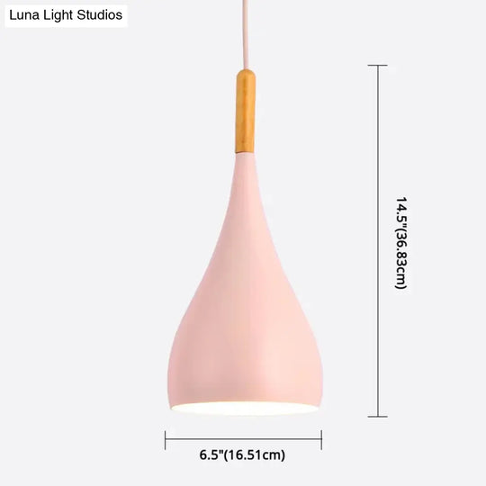Nordic Style Metal Teardrop Hanging Light - 1 Ceiling Pendant Lamp With Wooden Top
