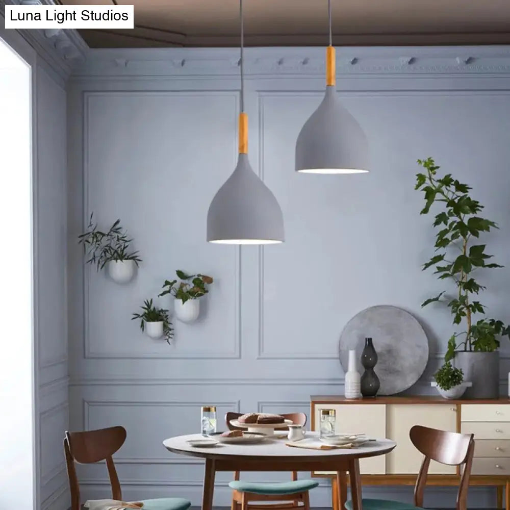 Nordic Style Metal Teardrop Hanging Light With Wooden Top - 1 Pendant Lamp For Restaurants