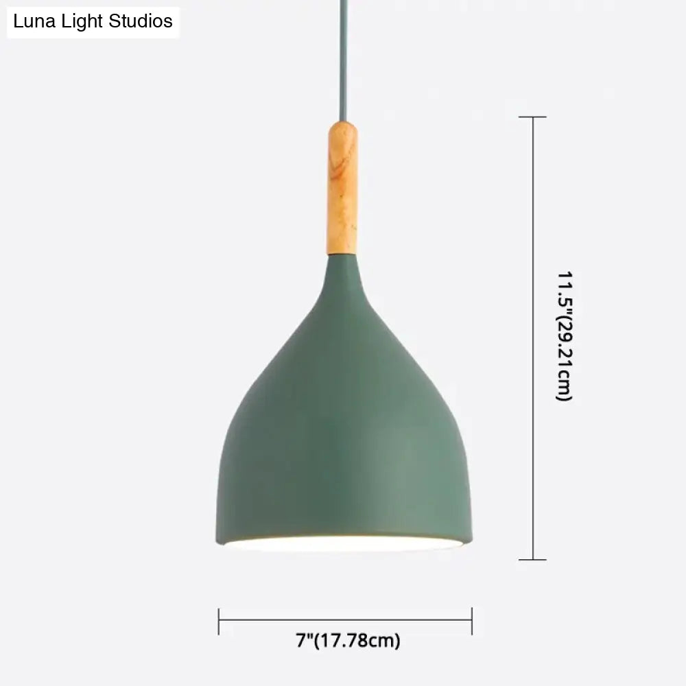 Nordic Style Metal Teardrop Hanging Light - 1 Ceiling Pendant Lamp With Wooden Top
