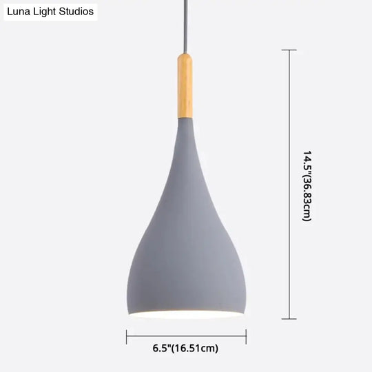 Nordic Style Metal Teardrop Hanging Light - 1 Ceiling Pendant Lamp With Wooden Top