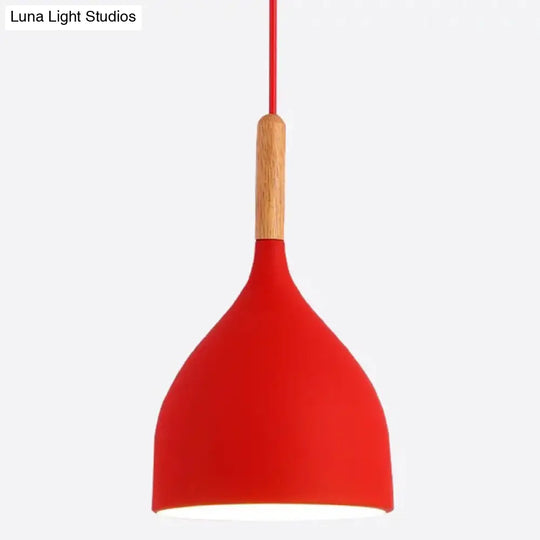 Nordic Style Metal Teardrop Hanging Light - 1 Ceiling Pendant Lamp With Wooden Top Red / 7