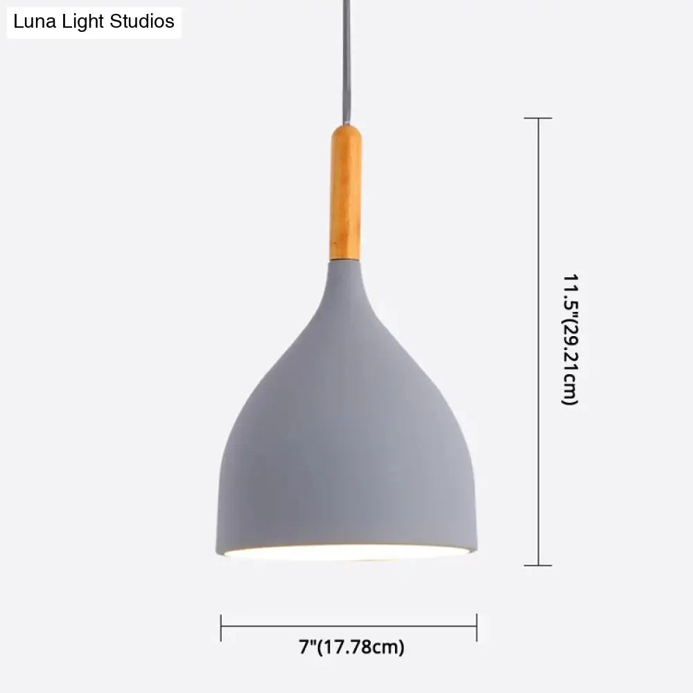 Nordic Style Metal Teardrop Hanging Light With Wooden Top - 1 Pendant Lamp For Restaurants