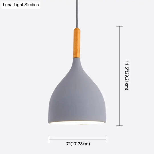 Nordic Style Metal Teardrop Hanging Light - 1 Ceiling Pendant Lamp With Wooden Top