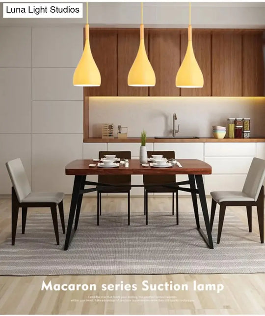 Nordic Style Metal Teardrop Hanging Light With Wooden Top - 1 Pendant Lamp For Restaurants