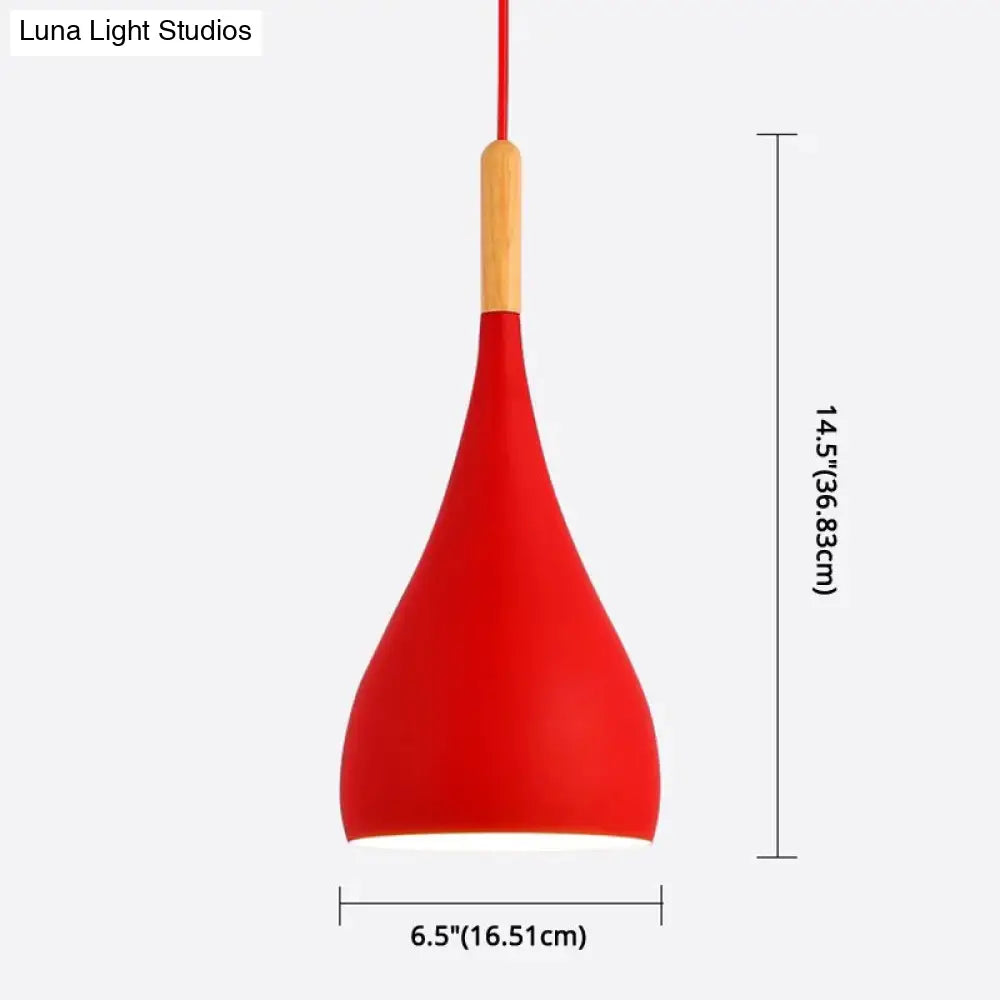 Nordic Style Metal Teardrop Hanging Light - 1 Ceiling Pendant Lamp With Wooden Top