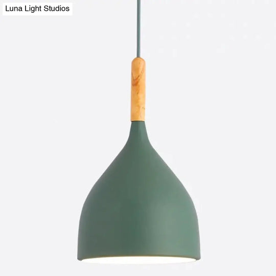 Nordic Style Metal Teardrop Hanging Light With Wooden Top - 1 Pendant Lamp For Restaurants Green /