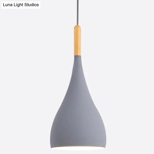 Nordic Style Metal Teardrop Hanging Light With Wooden Top - 1 Pendant Lamp For Restaurants Grey /
