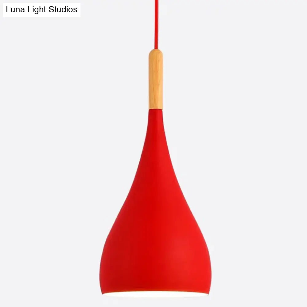 Nordic Style Metal Teardrop Hanging Light With Wooden Top - 1 Pendant Lamp For Restaurants Red /