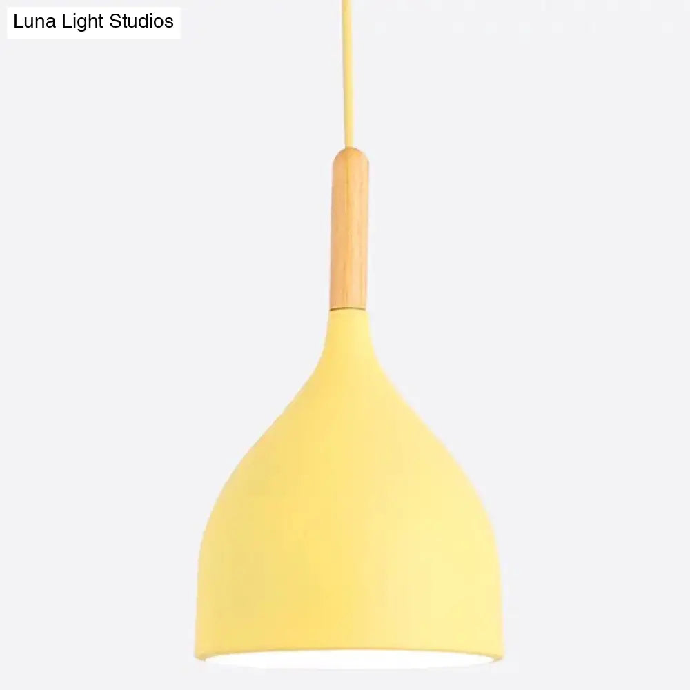 Nordic Style Metal Teardrop Hanging Light With Wooden Top - 1 Pendant Lamp For Restaurants Yellow /