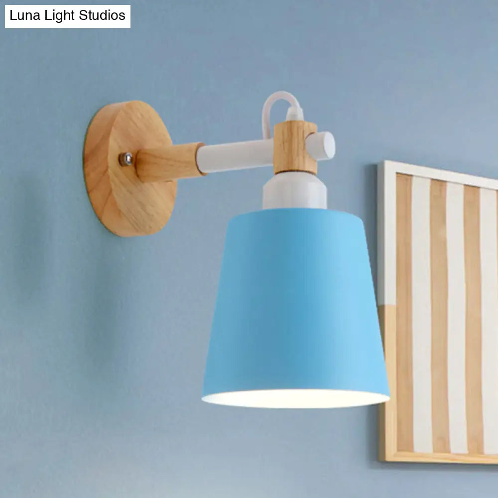 Nordic Style Metal Wall Sconce Nursing Room Bucket Lamp Blue