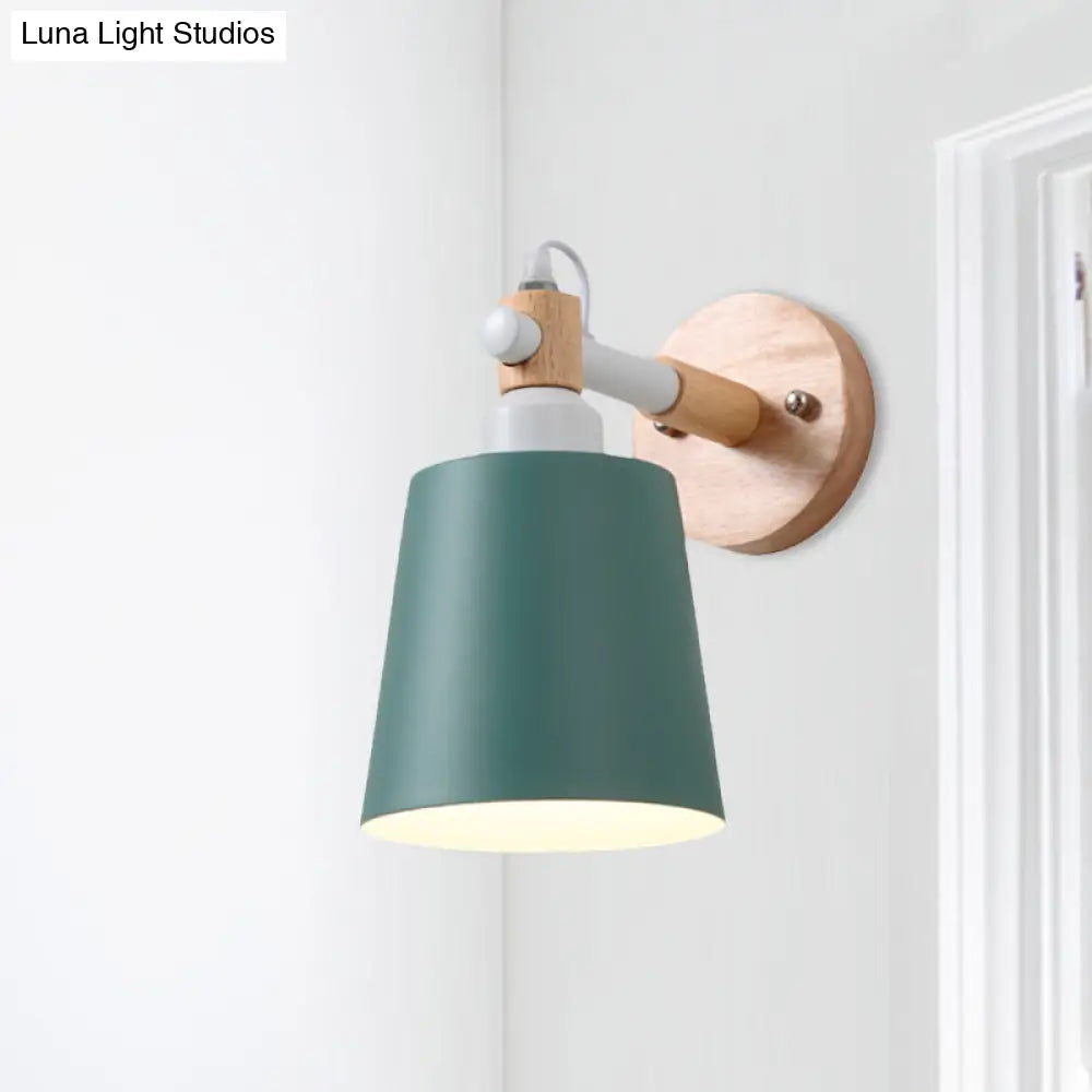 Nordic Style Metal Wall Sconce Nursing Room Bucket Lamp Green
