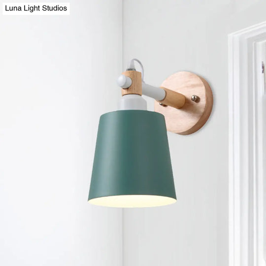Nordic Style Metal Wall Sconce Nursing Room Bucket Lamp Green