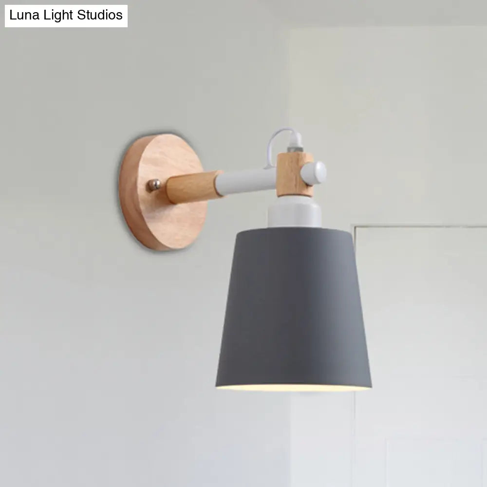 Nordic Style Metal Wall Sconce Nursing Room Bucket Lamp Grey