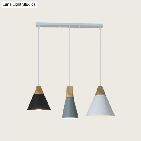 Nordic Style Metal & Wood Hanging Pendant Light With 3 Multi-Colored Bulbs