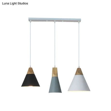 Nordic Style Metal & Wood Hanging Pendant Light With 3 Multi-Colored Bulbs